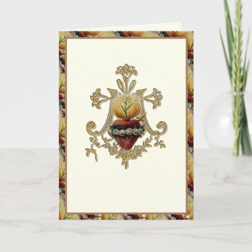Immaculate Heart Virgin Mary Floral Monogram  Card