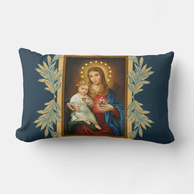 Immaculate & Sorrowful Heart Mary Lumbar Pillow (Front)