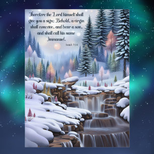 Immanuel Bible Verse Winter Woodlands Waterfalls Holiday Postcard