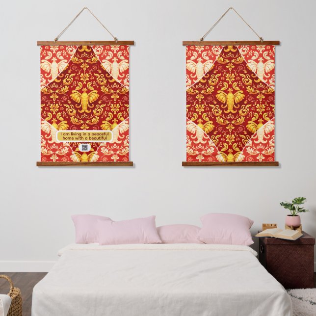 Immersive Design: Radiant Gold Elephants on Deep C Hanging Tapestry (Bedroom)
