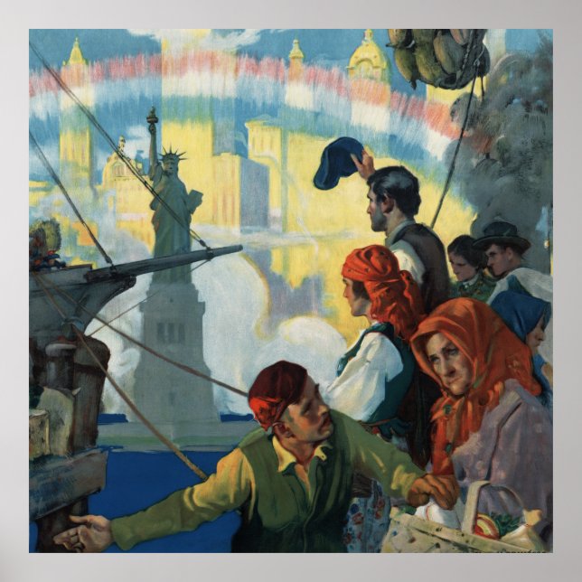 Immigrants and The Statue of Liberty Artwork Poster (Front)