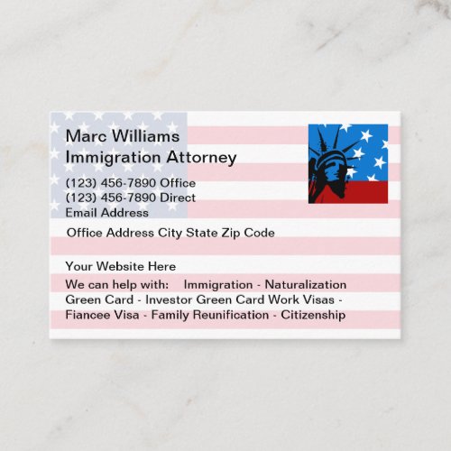 Immigration Naturalization Attorney Business Card