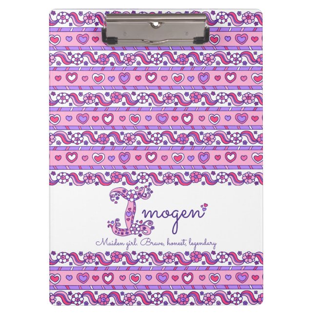 Imogen name meaning hearts letter I clipboard (Front)
