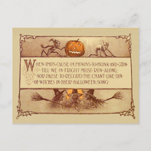 Imp Jack O Lantern Witch Moon Bat Postcard