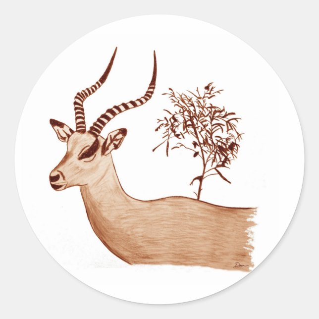 Impala Antelope Animal Wildlife Drawing Sketch Classic Round Sticker (Front)
