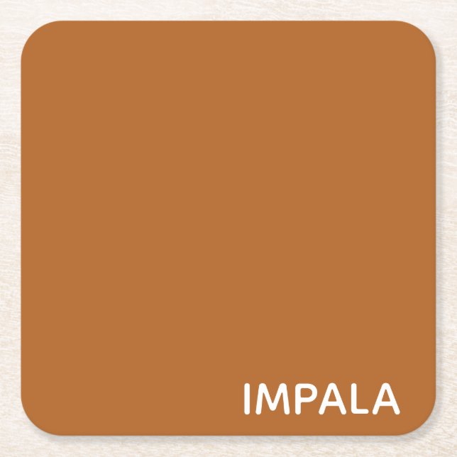 Impala brown color name square paper coaster (Front)