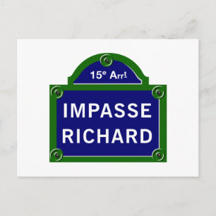Impasse Richard, Paris Street Sign Postcard