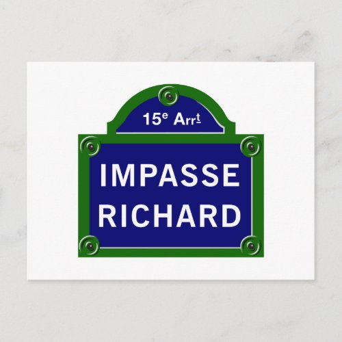 Impasse Richard Paris Street Sign Postcard