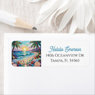 Impasto Beach and Sea Glass Sunset and Palm Trees Label