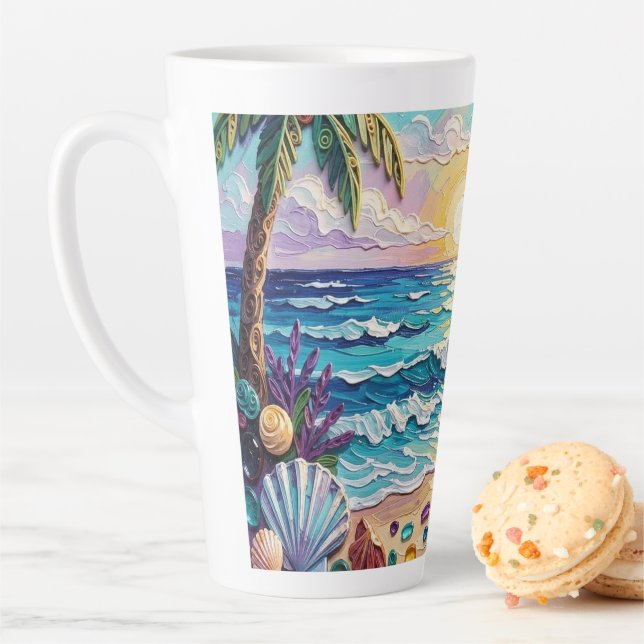 Impasto Beach and Sea Glass Sunset and Sunrise Latte Mug (In Situ)