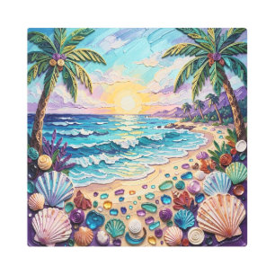 Impasto Beach and Sea Glass Sunset and Sunrise Metal Print