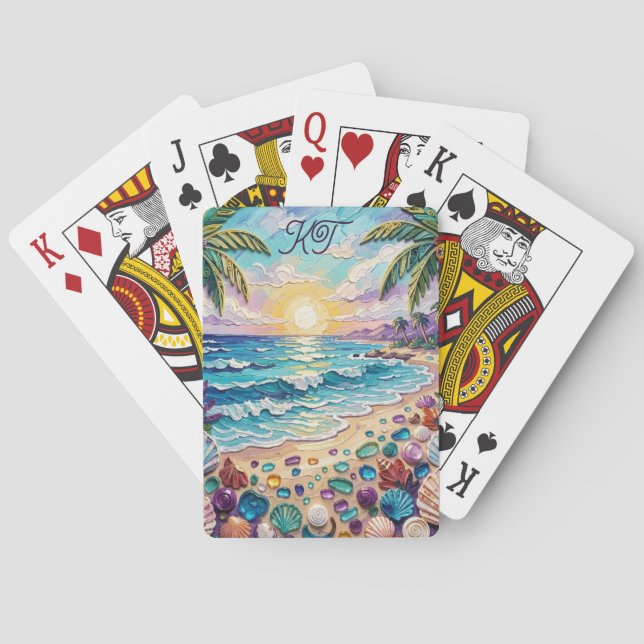 Impasto Beach and Sea Glass Sunset and Sunrise Poker Cards (Back)