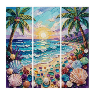 Impasto Beach and Sea Glass Sunset and Sunrise Triptych