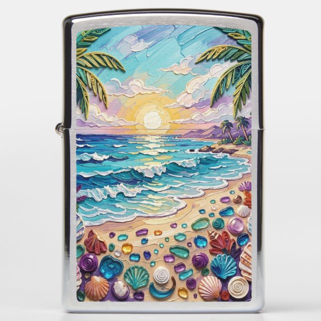 Impasto Beach and Sea Glass Sunset and Sunrise Zippo Lighter (Front)