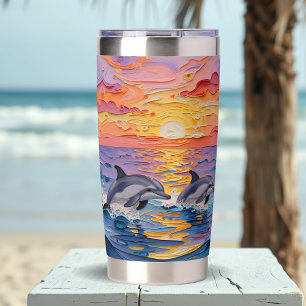 Impasto Dolphins and Ocean Waves   Insulated Tumbler