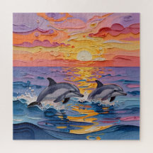 Impasto Dolphins and Ocean Waves