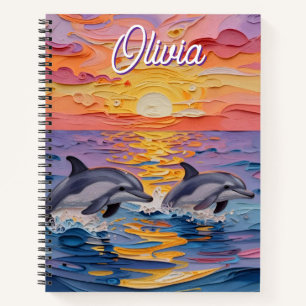 Impasto Dolphins and Ocean Waves   Notebook