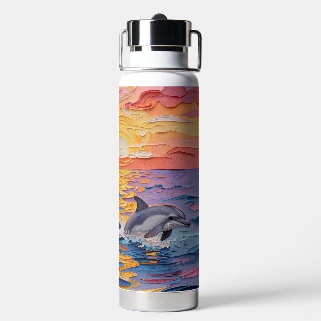 Impasto Dolphins and Ocean Waves   Water Bottle (Back)