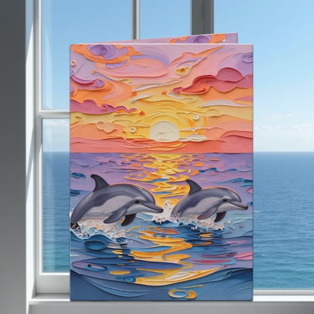 Impasto Dolphins & Ocean Waves | Thinking of You Card (Creator Uploaded)