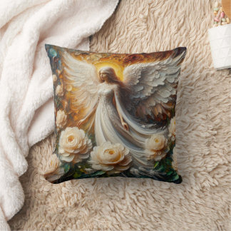 Impasto Faux Relief Angel Art Throw Pillow