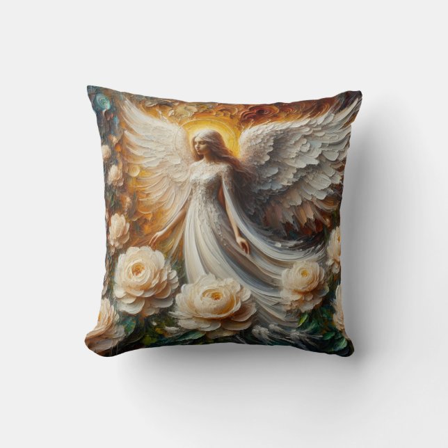 Impasto Faux Relief Angel Art Throw Pillow (Front)