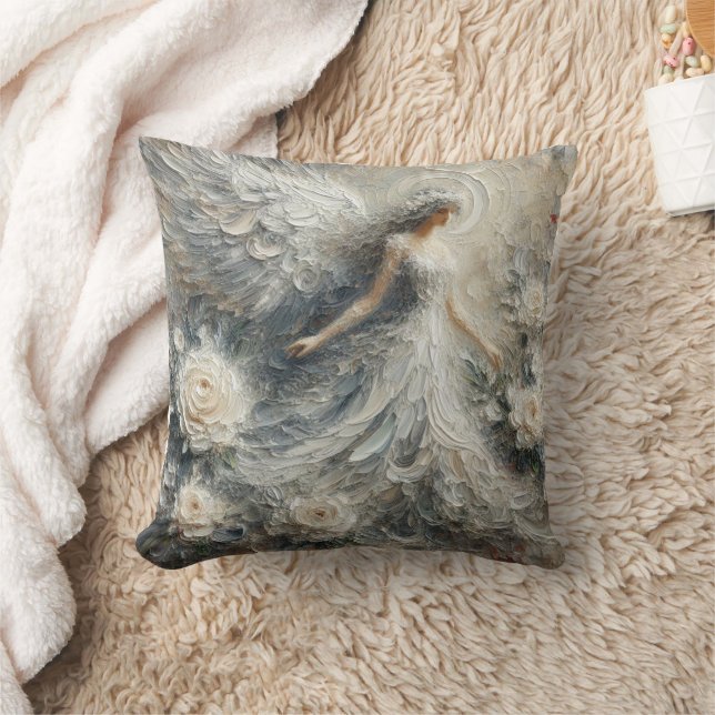 Impasto Faux Relief Angel Art Throw Pillow (Blanket)