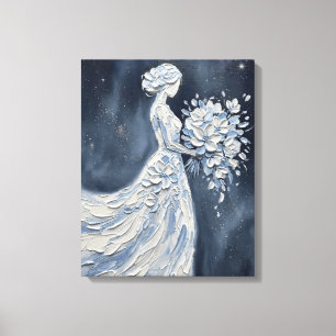 Impasto Floral Bride with Umbrella Canvas Print