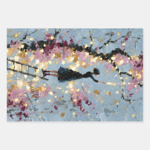 Impasto Floral Girl Reaching for Light Inspiration Wrapping Paper Sheets