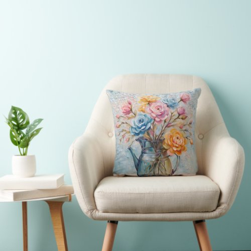 Impasto Floral Pitcher Throw Pillow