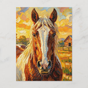 Impasto Horse on a Farm Keeping in Touch Postcard