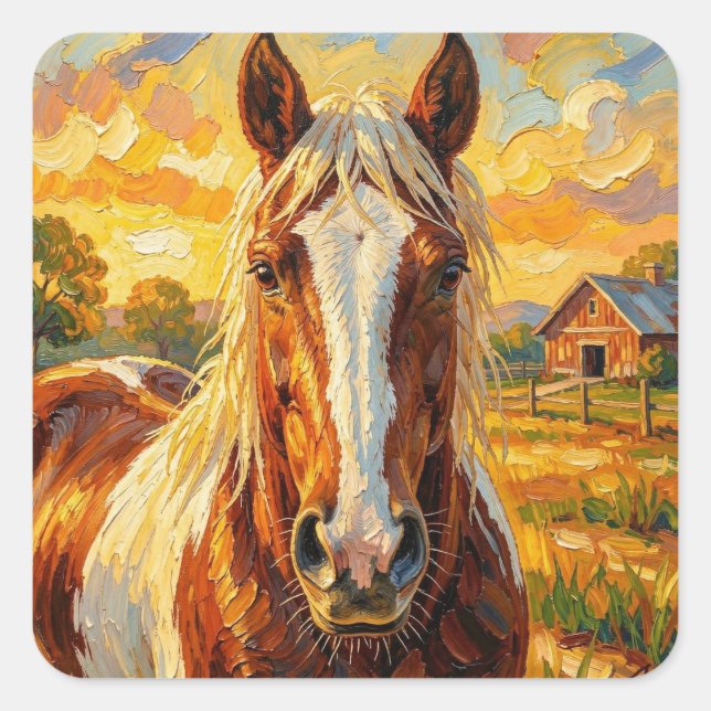 Impasto Horse on a Farm   Square Sticker (Front)