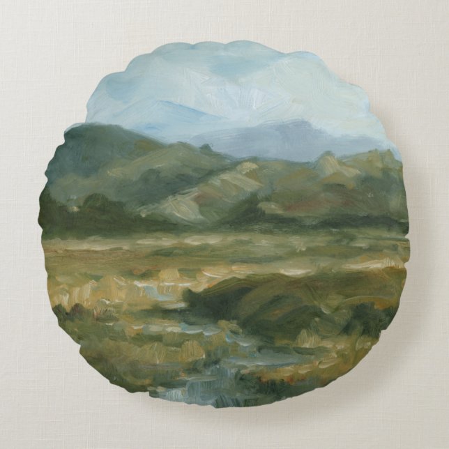 Impasto Landscape III Round Pillow (Front)