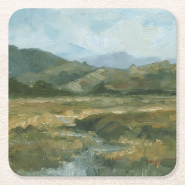 Impasto Landscape III Square Paper Coaster (Front)