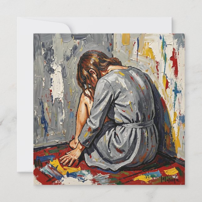Impasto Oil of Woman Sad, Sick Depressed Emotional Card (Front)
