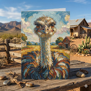 Impasto Ostrich on a Ranch Thinking About You Card