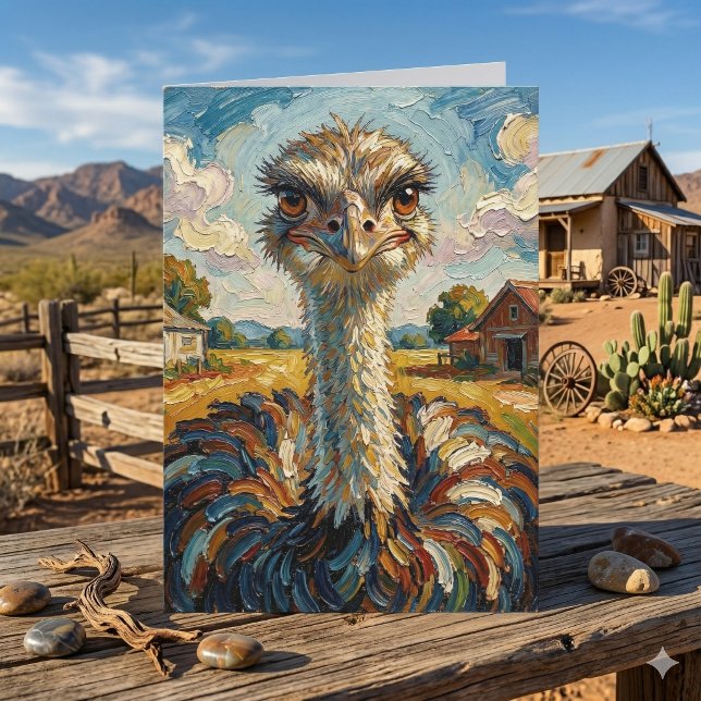 Impasto Ostrich on a Ranch | Thinking About You Card (Creator Uploaded)