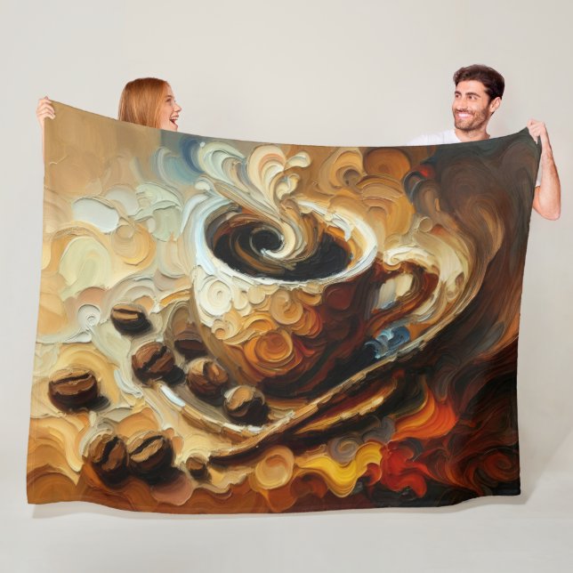 Impasto Painting of Coffee Cup Fleece Blanket (In Situ)