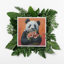 Impasto Panda Flower Bouquet Mother's Day Art