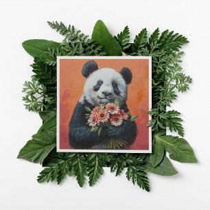 Impasto Panda Flower Bouquet Mother's Day Art Holiday Card