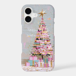Impasto Pink and Gold Christmas Tree iPhone 17 Case