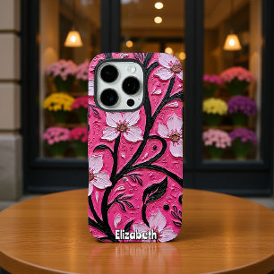 Impasto Pink Blossoms and Black Stems iPhone 16 Pro Case