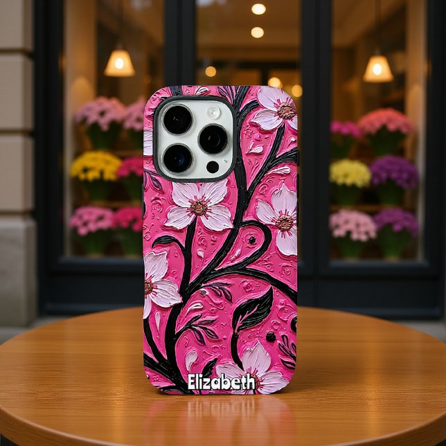  Impasto Pink Blossoms and Black Stems Case-Mate iPhone Case (Creator Uploaded)