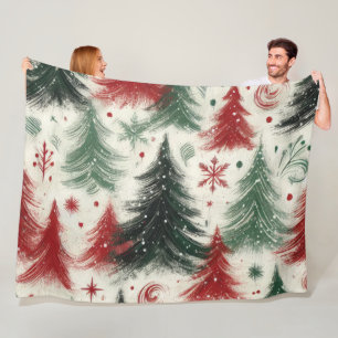 Impasto Red and Green Christmas Motifs Collage Fleece Blanket