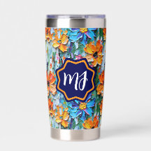 Impasto Style Flowers in a Colorful Monogrammed