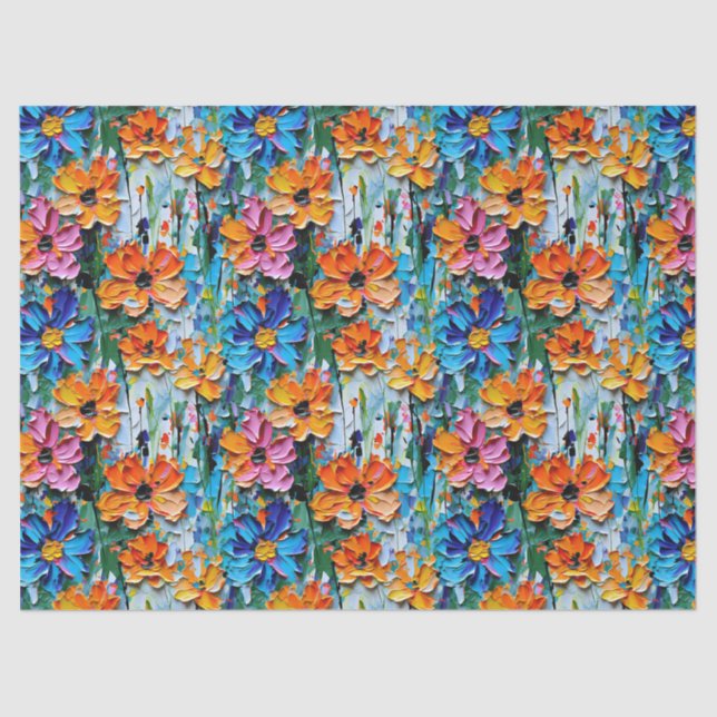 Impasto Style Flowers in a Colorful Pattern Tissue Paper (Front)