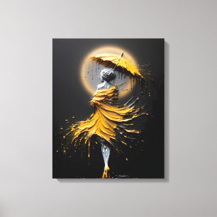 Impasto Yellow Umbrella Silhouette Canvas Print