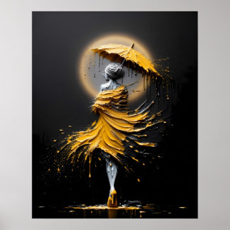 Impasto Yellow Umbrella Silhouette Poster