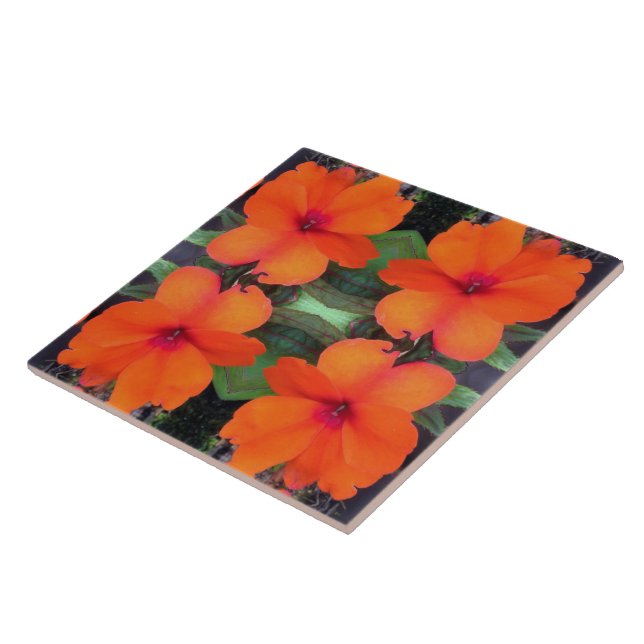 Impatiens Flower Pattern Ceramic Tile (Side)