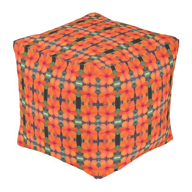 Impatiens Flower Pattern Outdoor Pouf (Angled Front)