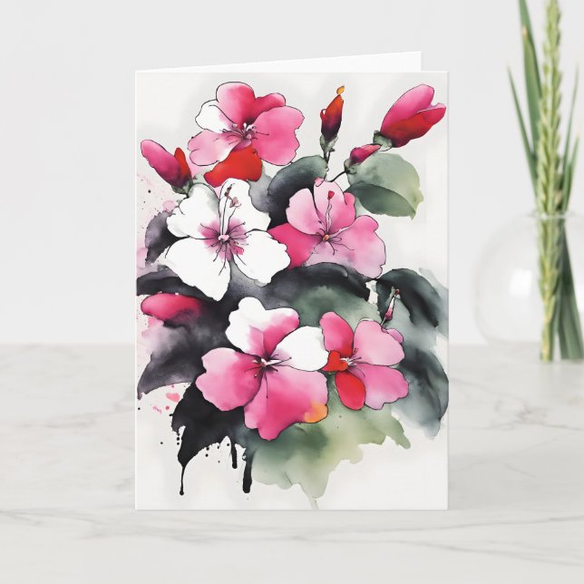 Impatiens - Watercolor flowers Card (Front)